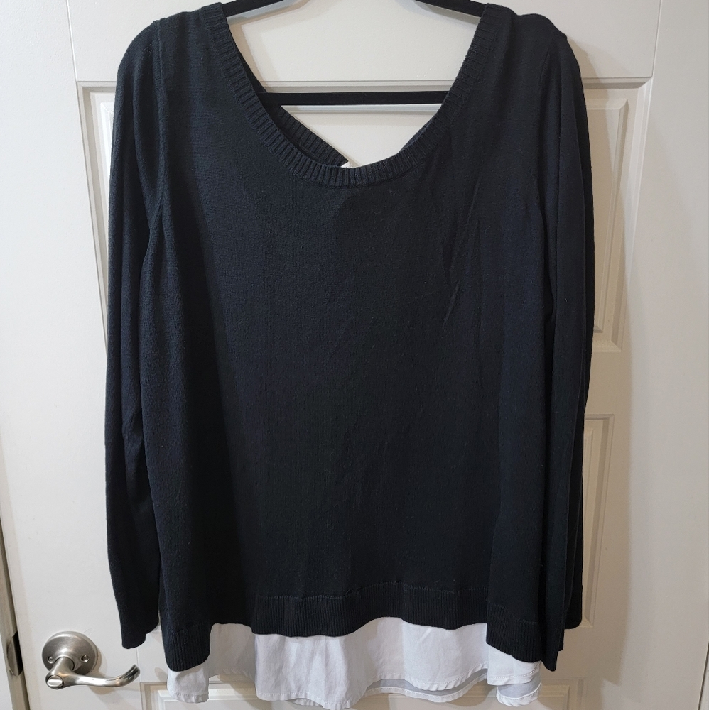 Torrid Black & Ivory Tie Back Twofer Sweater